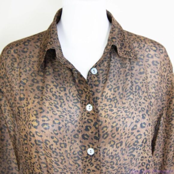 Silk Icon Collection 100% silk leopard animal print button down shirt,‎ size L - Picture 2 of 16